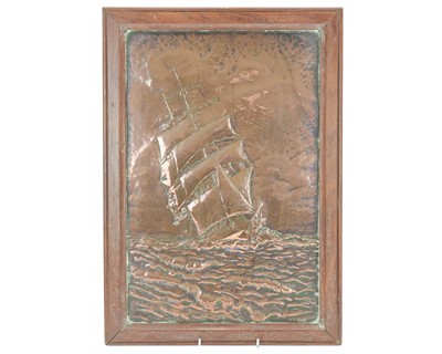 Lot 734 - A rectangular Arts and Crafts copper panel.