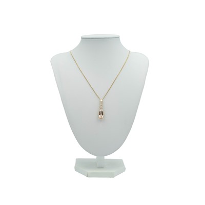 Lot 113 - An attractive modern 18k rose gold morganite and diamond set pendant necklace.