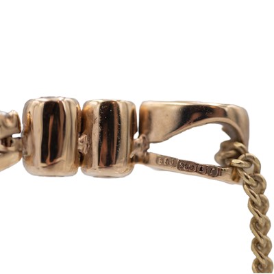 Lot 113 - An attractive modern 18k rose gold morganite and diamond set pendant necklace.