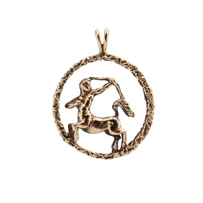 Lot 186 - A 9k hallmarked gold Sagittarius zodiac pendant.
