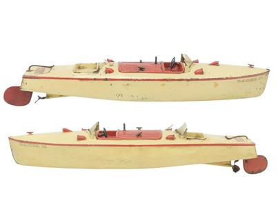Lot 259 - Two Hornby tinplate clockwork speedboats.