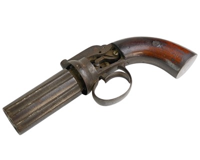 Lot 171 - A George III 6 shot self cocking 9mm pepper box revolver.