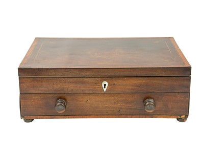 Lot 116 - A George III mahogany, boxwood strung and cross-banded workbox.