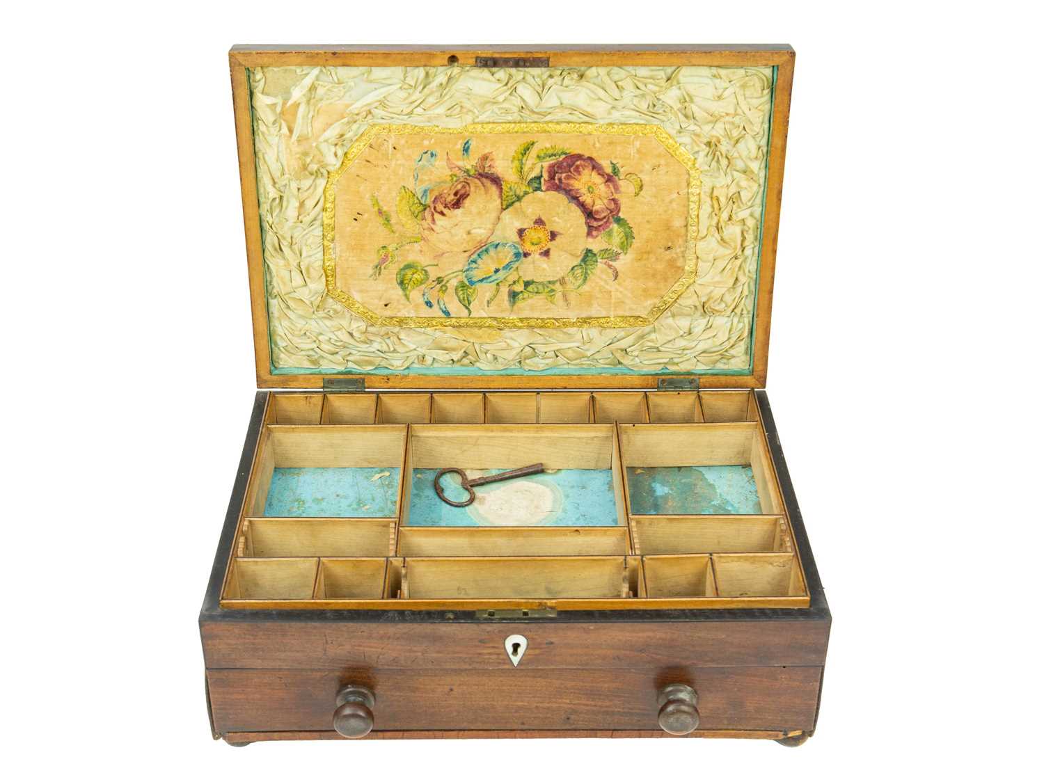 Lot 116 - A George III mahogany, boxwood strung and cross-banded workbox.