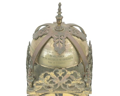 Lot 766 - Cornish interest, A Brass lantern clock.
