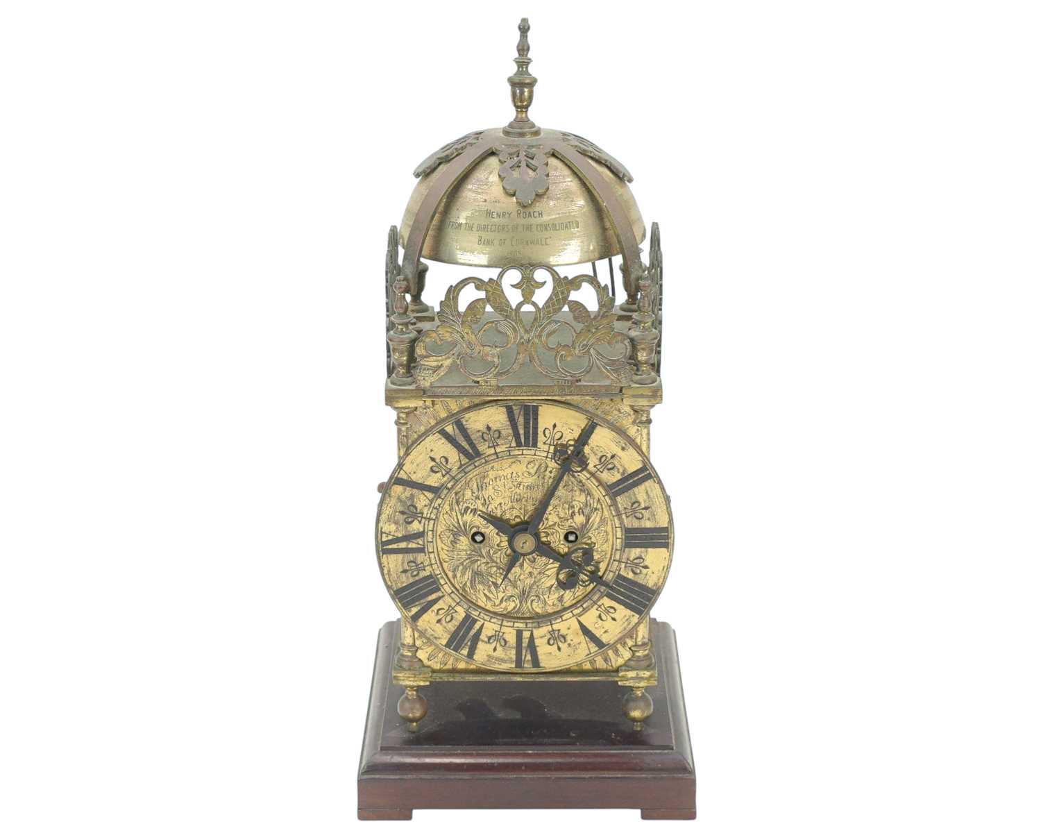 Lot 766 - Cornish interest, A Brass lantern clock.