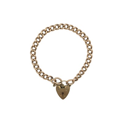 Lot 200 - A 9k curb-link bracelet with padlock clasp.