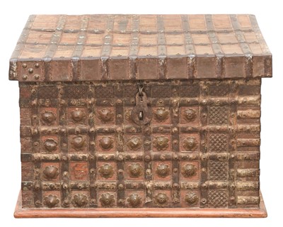 Lot 840 - A Middle Eastern metal bound hardwood chest.