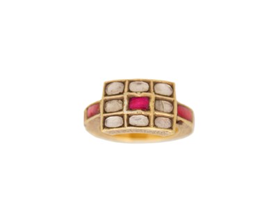 Lot 304 - A 19th-century Indian ruby and crystal set ring, set in filled gold.