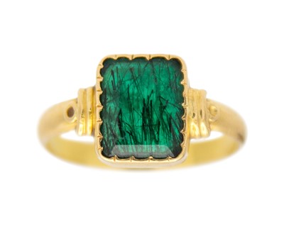 Lot 290 - A 19th-century, high-purity gold, emerald set ring.