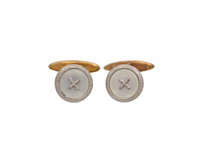Lot 296 - A pair of French 18k mother-of-pearl set cuff links.