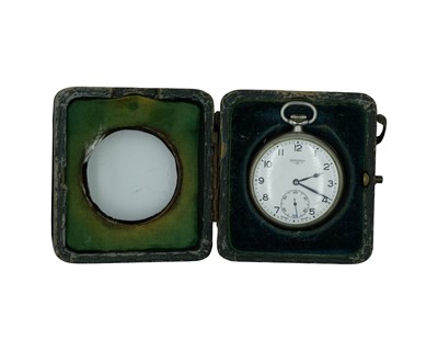 Lot 532 - LONGINES - A nickel cased keyless wind open face pocket watch.