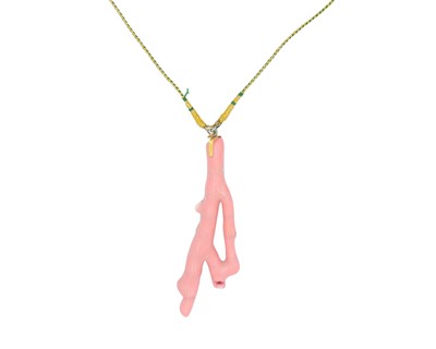 Lot 299 - A large angelskin (corallium secundum) coral branch pendant, with gold bale.