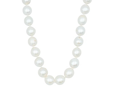 Lot 302 - A large cultured pearl necklace, strung to a 925 silver spring ring clasp.