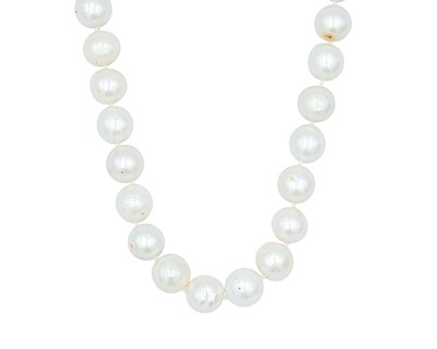 Lot 298 - A large cultured pearl necklace, strung to a 925 silver spring ring clasp.
