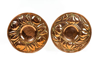 Lot 739 - Two arts and crafts copper chargers.