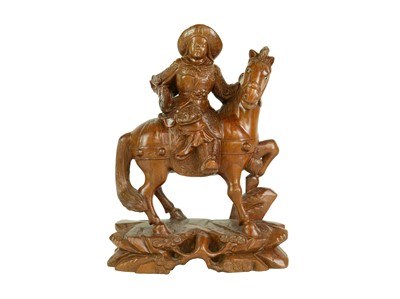 Lot 439 - A Chinese carved rootwood equestrian figure.