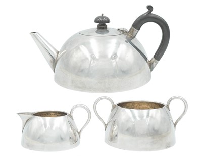 Lot 12 - An aesthetic movement silver plated tea set.