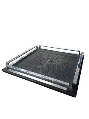 Lot 657 - A Linley shagreen leather and chrome tray.