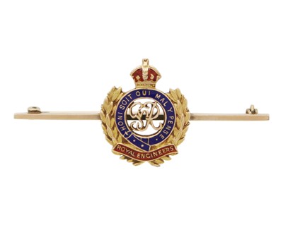Lot 228 - A 9k and enamel sweetheart brooch for the Royal Engineers.