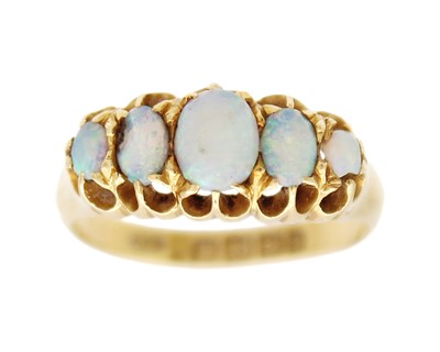 Lot 226 - A Victorian 18k opal set five stone ring.