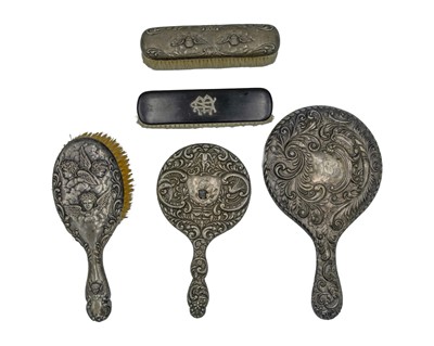 Lot 259 - A pair of silver-backed brushes, and other dressing table wares.