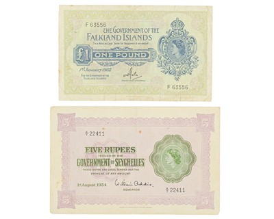 Lot 196 - Falkland Islands and Seychelles Bank Notes x2.