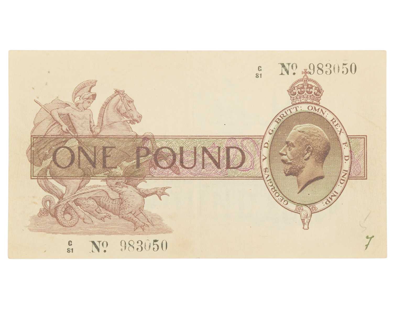 Lot 211 - United Kingdom Treasury £1 Note with Printing Error.