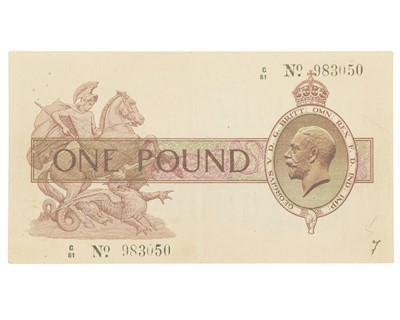 Lot 211 - United Kingdom Treasury £1 Note with Printing Error.