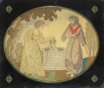 Lot 652 - A late George III oval embroidered silkwork and painted picture.