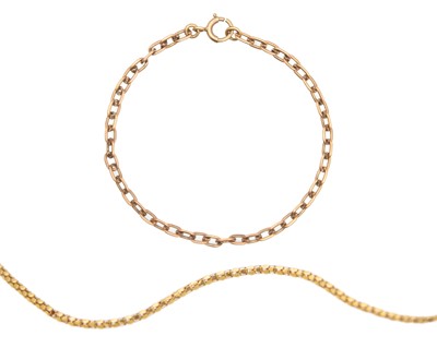 Lot 236 - A 9k box-link broken 18" neck chain, and a 9k rose gold bracelet.