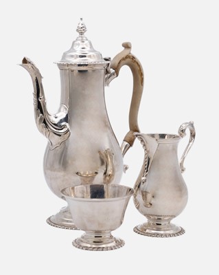 Lot 350 - A modern silver three-piece coffee service by Nayler Brothers.