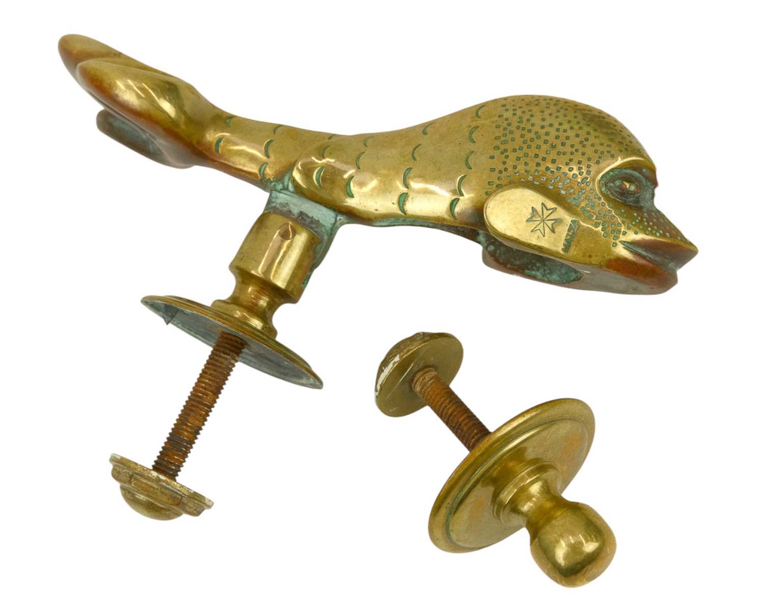 Lot 21 - A substantial Maltese brass dolphin door knocker.