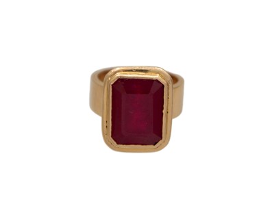 Lot 303 - A 12.84ct ruby ring, set in 14k yellow gold.
