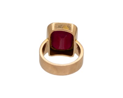 Lot 303 - A 12.84ct ruby ring, set in 14k yellow gold.