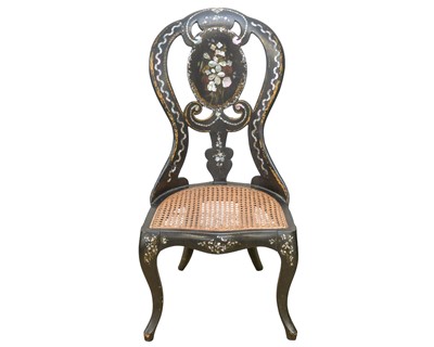 Lot 887 - A Victorian black lacquered bedroom chair.