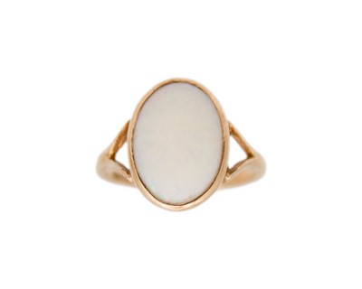 Lot 249 - A 9k white opal set ring, and a broken 9k sapphire and diamond set gypsy ring.