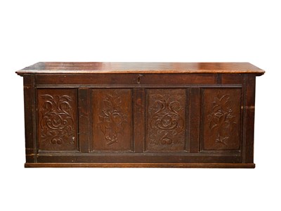 Lot 897 - A 17th century oak coffer.