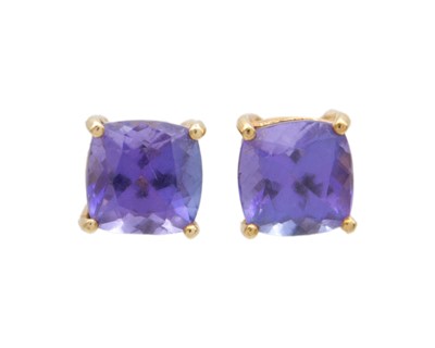 Lot 266 - A pair of 9k tanzanite set stud earrings.