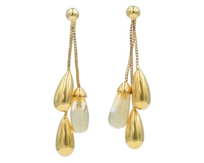 Lot 273 - A pair of 18k citrine set drop earrings.