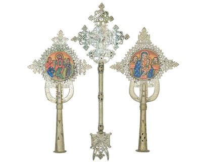 Lot 66 - Three Ethiopian ceremonial crucifixes.
