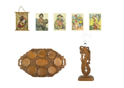 Lot 407 - An eastern carved teak dragon table lamp.