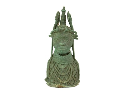 Lot 151 - A heavy Benin bronze bust of an Oba.