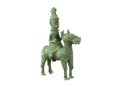 Lot 149 - A Benin bronze figure of a warrior or king on horseback.