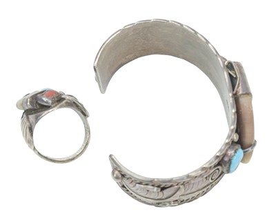 Lot 101 - Navajo sterling silver bangle and ring.
