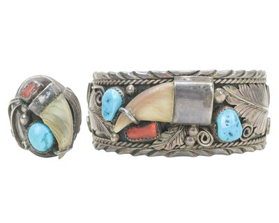 Lot 101 - Navajo sterling silver bangle and ring.