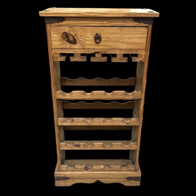 Lot 96 - A Mexican pine wine/glasses rack, 50cm wide,...