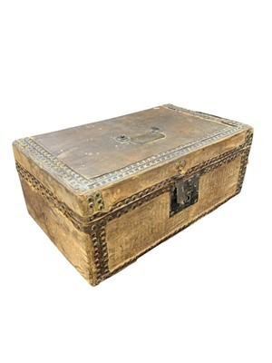 Lot 713 - A hide and studded leather covered document box.