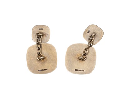 Lot 41 - A pair of sterling silver-gilt red enamel MBE cufflinks, by Toye, Kenning & Spencer Ltd.