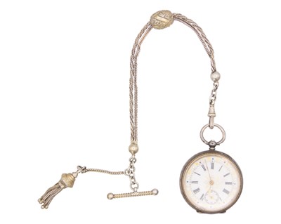 Lot 531 - A .935 silver Swiss lady's key wind open face cylinder pocket watch.